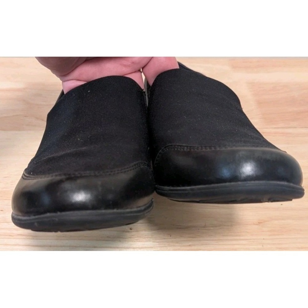 Aravon Abbey A Line Women 7.5 Leather Slip-On Shoes Aetrex Insoles Black Comfort - Picture 5 of 8